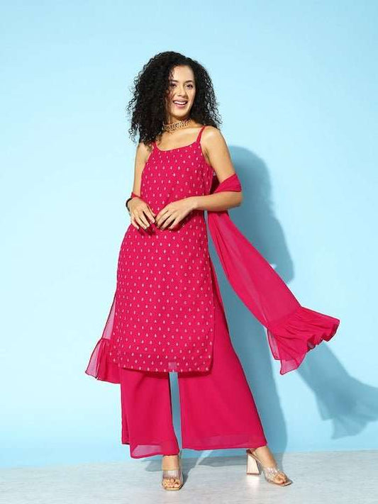 Women Embroidered Regular Kurta with Palazzos & Dupatta - Inddus.com