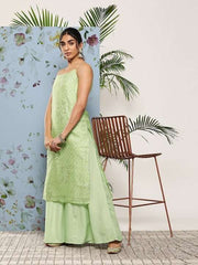 Women Embroidered Sequinned Kurta With Palazzos - Inddus.com