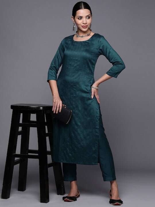 Women Embroidered Sequinned Kurta With Trousers - Inddus.com