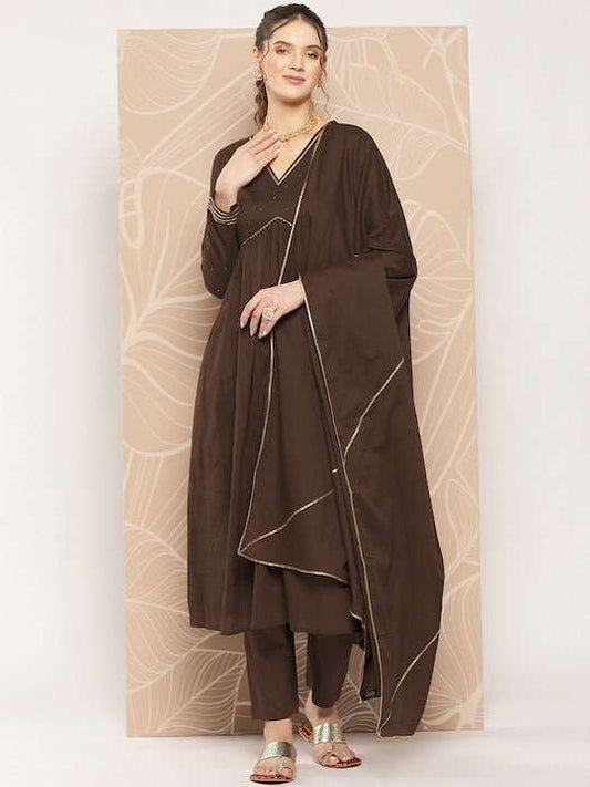 Women Empire Sequinned Kurta with Trousers & Dupatta - Inddus.com