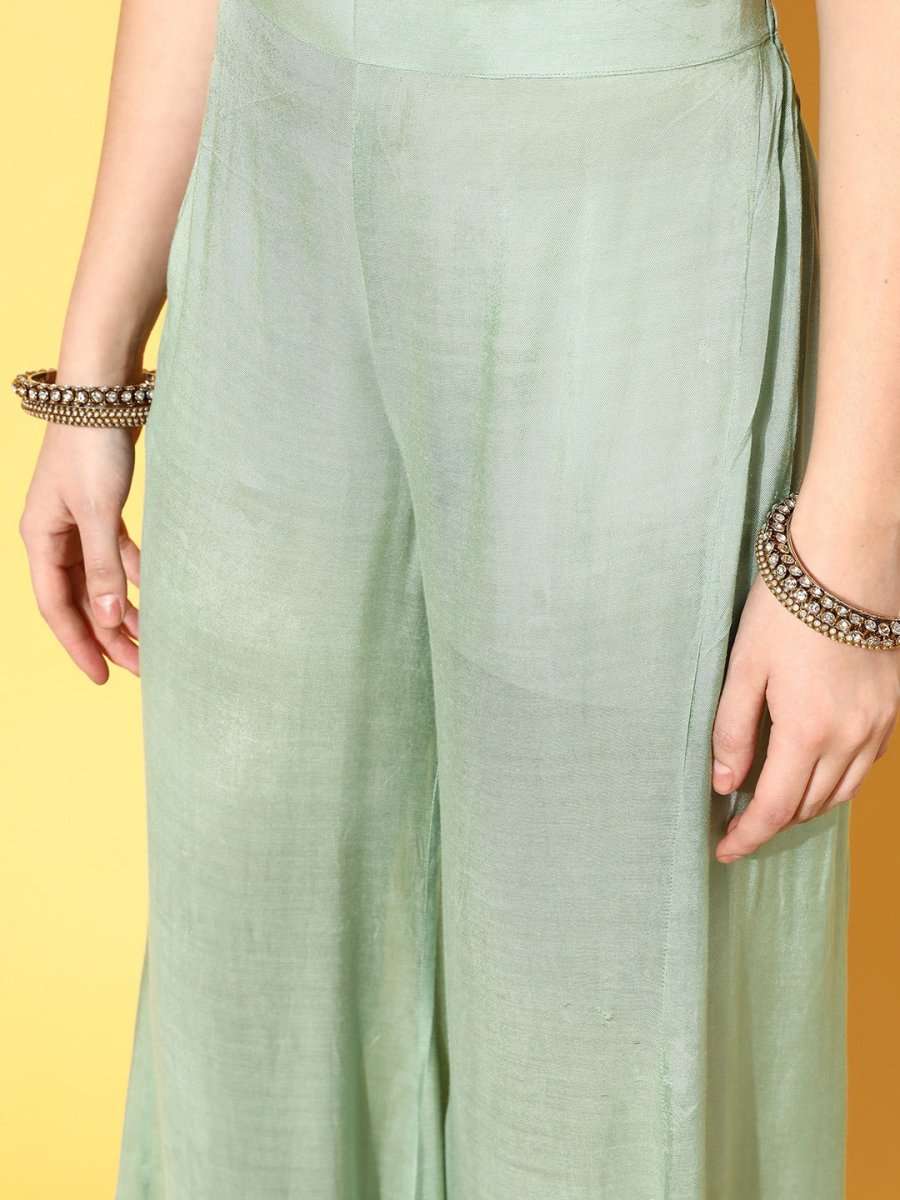 Women Ethnic Motifs Chanderi Cotton Ethereal Embroidery Kurta Set - Inddus.com