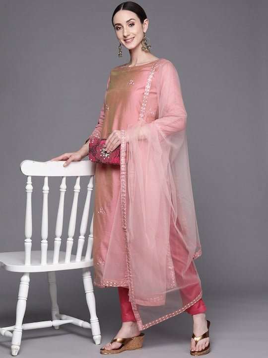 Women Ethnic Motifs Embroidered Kurta With Trousers & With Dupatta - Inddus.com