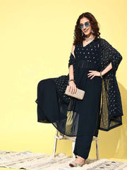 Women Ethnic Motifs Embroidered Regular Sequinned Kurta with Palazzos & Dupatta - Inddus.com