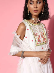 Women Ethnic Motifs Poly-Georgette Ethereal Embroidery Kurta Set - Inddus.com