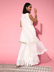 Women Ethnic Motifs Poly-Georgette Ethereal Embroidery Kurta Set - Inddus.com