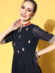 Women Ethnic Motifs Poly Georgette Plisse Kurta Set - Inddus.com