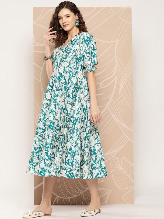 Women Ethnic Motifs Printed A-Line Midi Dress - Inddus.com