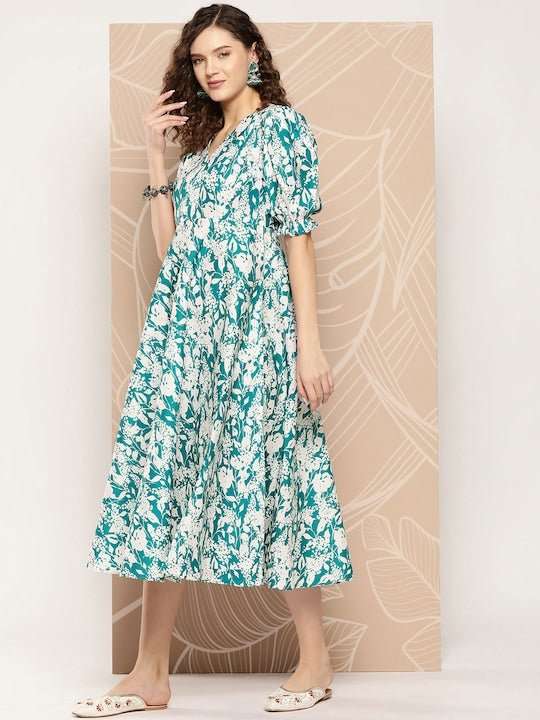 Women Ethnic Motifs Printed A-Line Midi Dress - Inddus.com