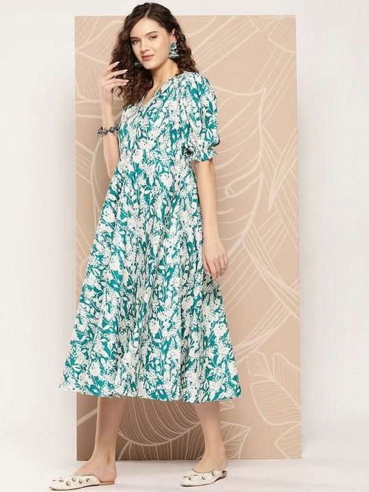 Women Ethnic Motifs Printed A-Line Midi Dress - Inddus.com