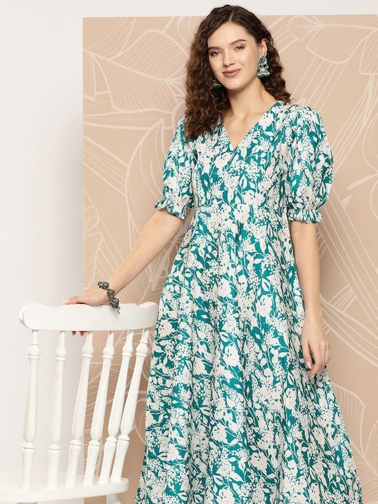 Women Ethnic Motifs Printed A-Line Midi Dress - Inddus.com