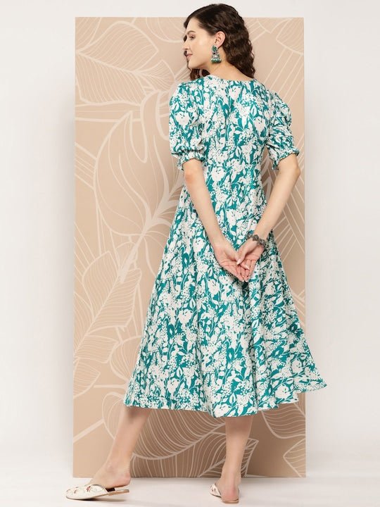 Women Ethnic Motifs Printed A-Line Midi Dress - Inddus.com