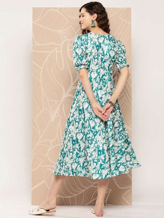 Women Ethnic Motifs Printed A-Line Midi Dress - Inddus.com