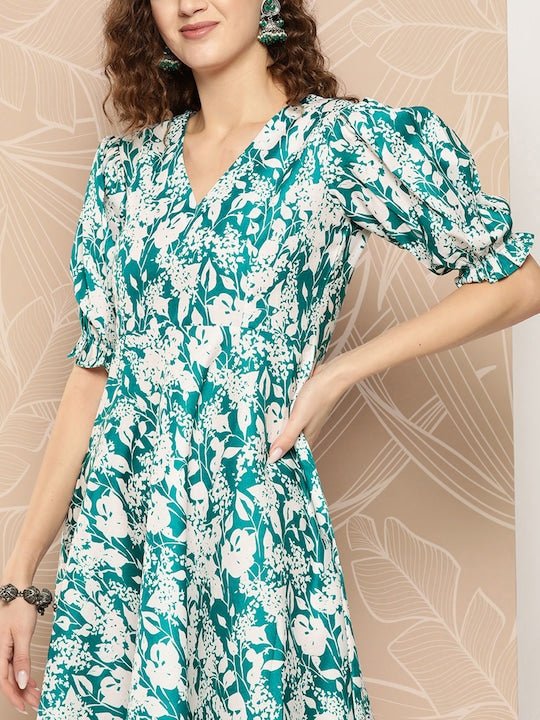 Women Ethnic Motifs Printed A-Line Midi Dress - Inddus.com