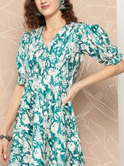 Women Ethnic Motifs Printed A-Line Midi Dress - Inddus.com