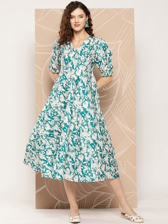 Women Ethnic Motifs Printed A-Line Midi Dress - Inddus.com
