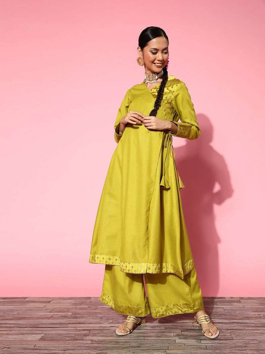 Women Ethnic Motifs Silk Blend Ethereal Embroidery Kurta Set - Inddus.com