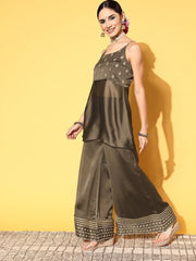 Women Ethnic Motifs Silk Blend Ethereal Embroidery Kurta Set - Inddus.com