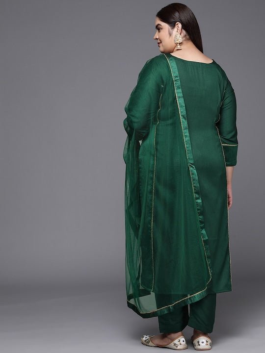 Women Ethnic Motifs Yoke Design Straight Kurta with Trousers & With Dupatta - Inddus.com