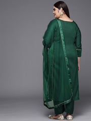 Women Ethnic Motifs Yoke Design Straight Kurta with Trousers & With Dupatta - Inddus.com