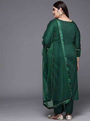 Women Ethnic Motifs Yoke Design Straight Kurta with Trousers & With Dupatta - Inddus.com