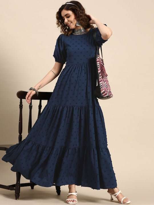 Women Fit and Flare Tiered Dress - Inddus.com