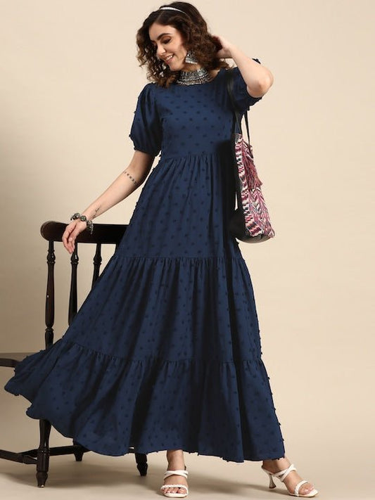 Women Fit and Flare Tiered Dress - Inddus.com