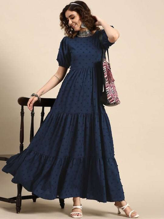 Women Fit and Flare Tiered Dress - Inddus.com