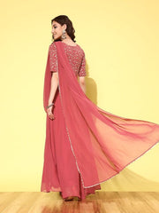 Women Floral Embroidered Draped Maxi Dress - Inddus.com