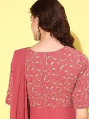 Women Floral Embroidered Draped Maxi Dress - Inddus.com