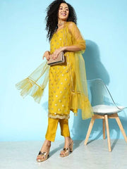 Women Floral Embroidered Kurta with Trousers & Dupatta - Inddus.com