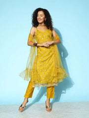 Women Floral Embroidered Kurta with Trousers & Dupatta - Inddus.com