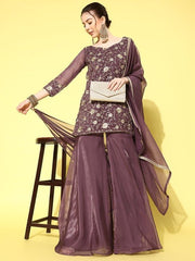 Women Floral Embroidered Regular Kurta with Sharara & With Dupatta - Inddus.com