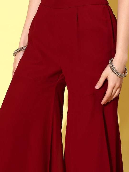 Women Floral Embroidered Regular Sequinned Kurta with Palazzos - Inddus.com