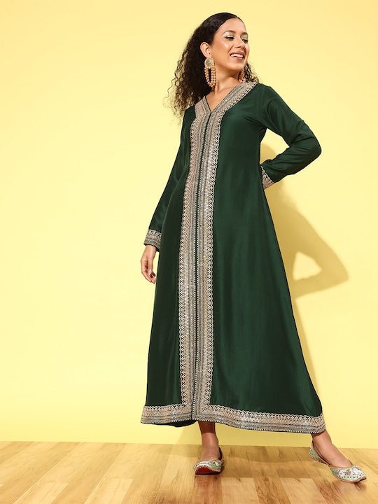 Women Floral Embroidered Sequined A-Line Ethnic Dress - Inddus.com