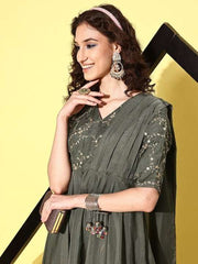 Women Floral Embroidered Sequined Fit & Flare Ethnic Dress - Inddus.com