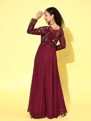 Women Floral Embroidered Sequined Fit & Flare Ethnic Dress - Inddus.com