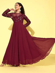 Women Floral Embroidered Sequined Fit & Flare Ethnic Dress - Inddus.com