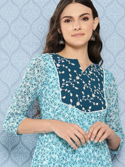 Women Floral Embroidered Sequined Georgette Maxi Dress - Inddus.com