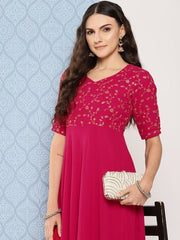 Women Floral Embroidered Sequined Georgette Maxi Dress - Inddus.com