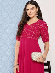 Women Floral Embroidered Sequined Georgette Maxi Dress - Inddus.com