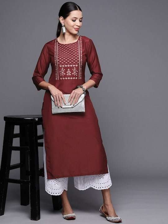 Women Floral Embroidered Yoke Design Kurta - Inddus.com