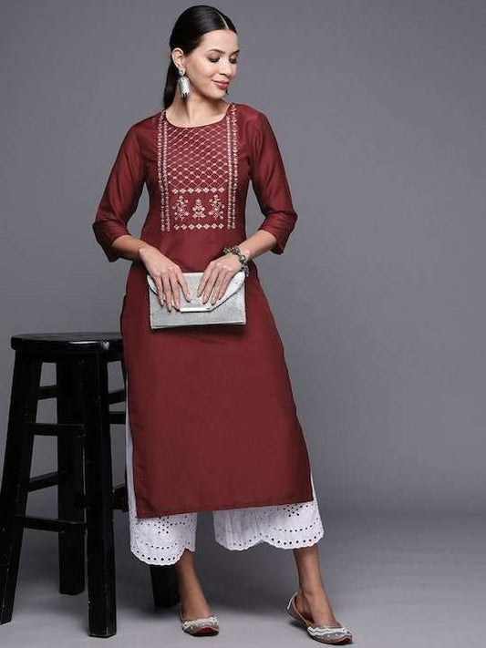 Women Floral Embroidered Yoke Design Kurta - Inddus.com