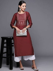 Women Floral Embroidered Yoke Design Kurta - Inddus.com