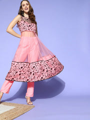 Women Floral Net Swirling Volume Kurta Set - Inddus.com