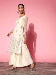 Women Floral Organza Ethereal Embroidery Kurta Set - Inddus.com