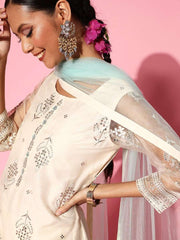 Women Floral Organza Ethereal Embroidery Kurta Set - Inddus.com