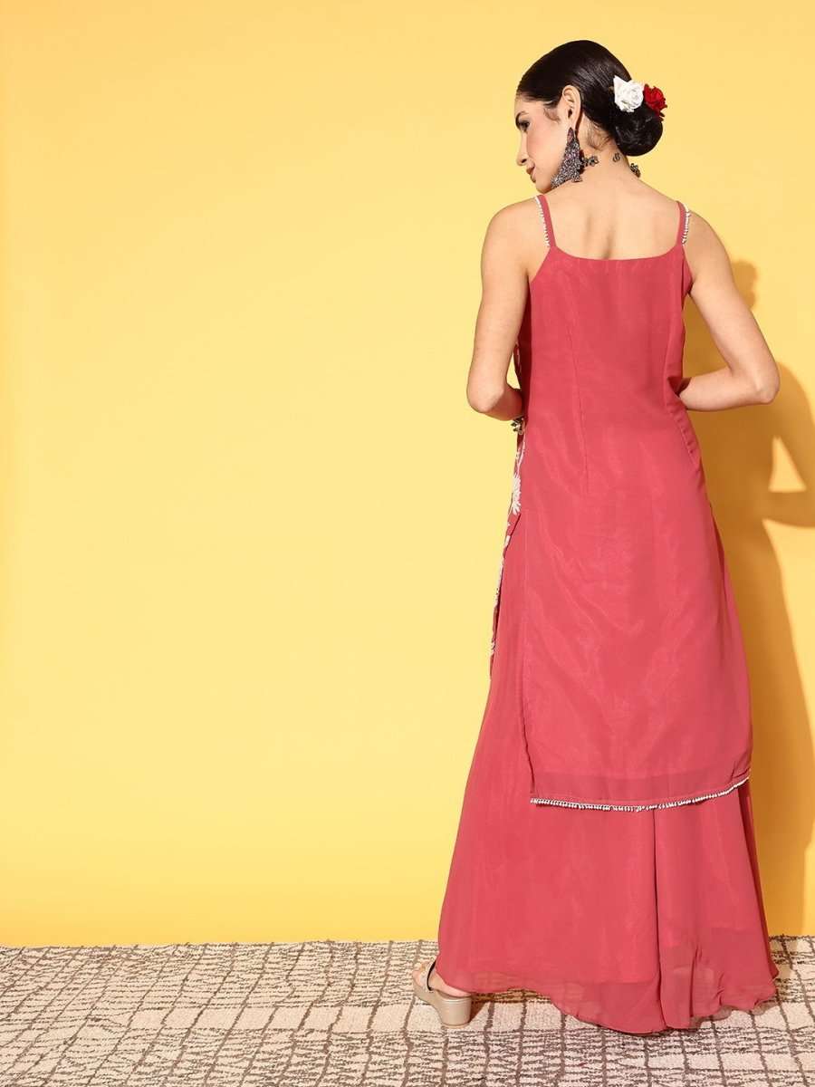 Women Floral Poly Georgette Ethereal Embroidery Kurta Set - Inddus.com