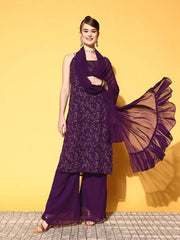 Women Floral Poly Georgette Ethereal Embroidery Kurta Set - Inddus.com