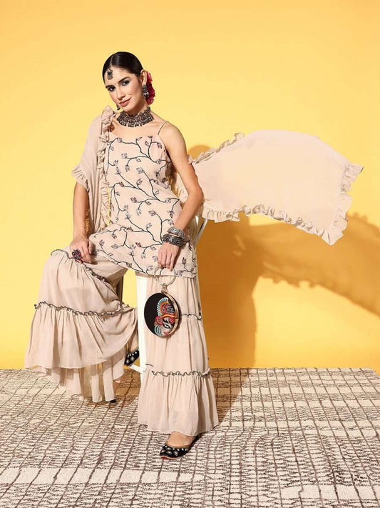 Women Floral Poly Georgette Print Parade Kurta Set - Inddus.com