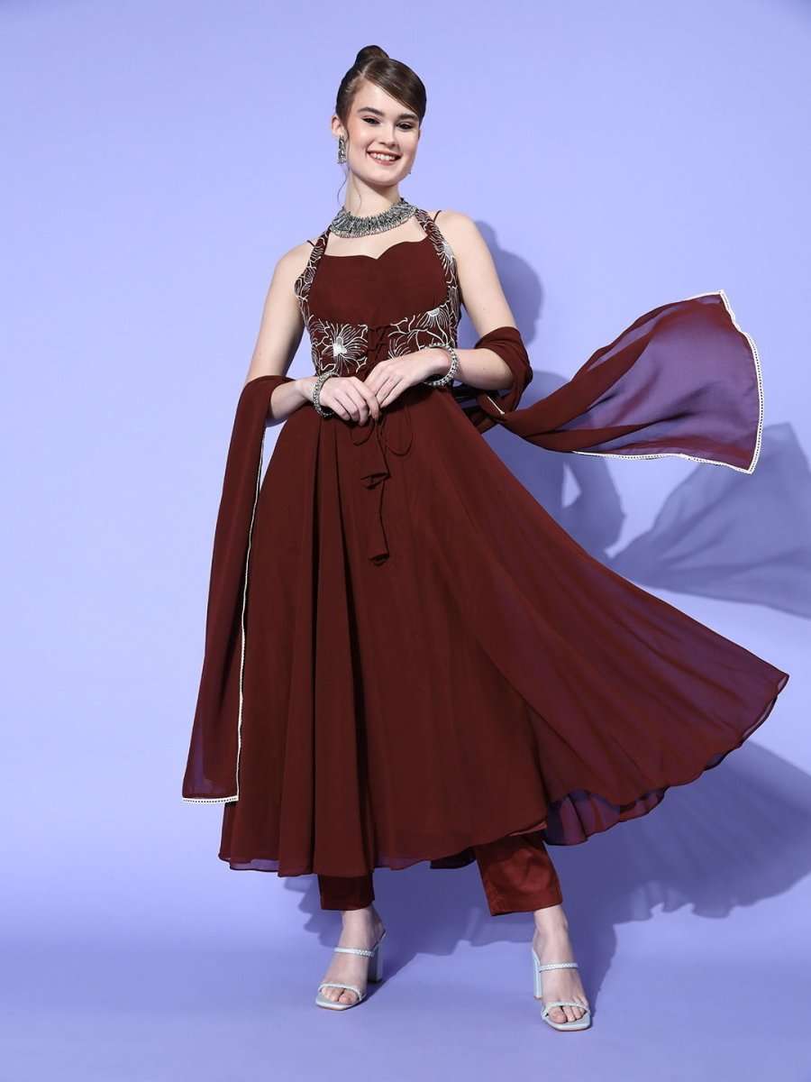 Women Floral Poly Georgette Swirling Volume Kurta Set - Inddus.com